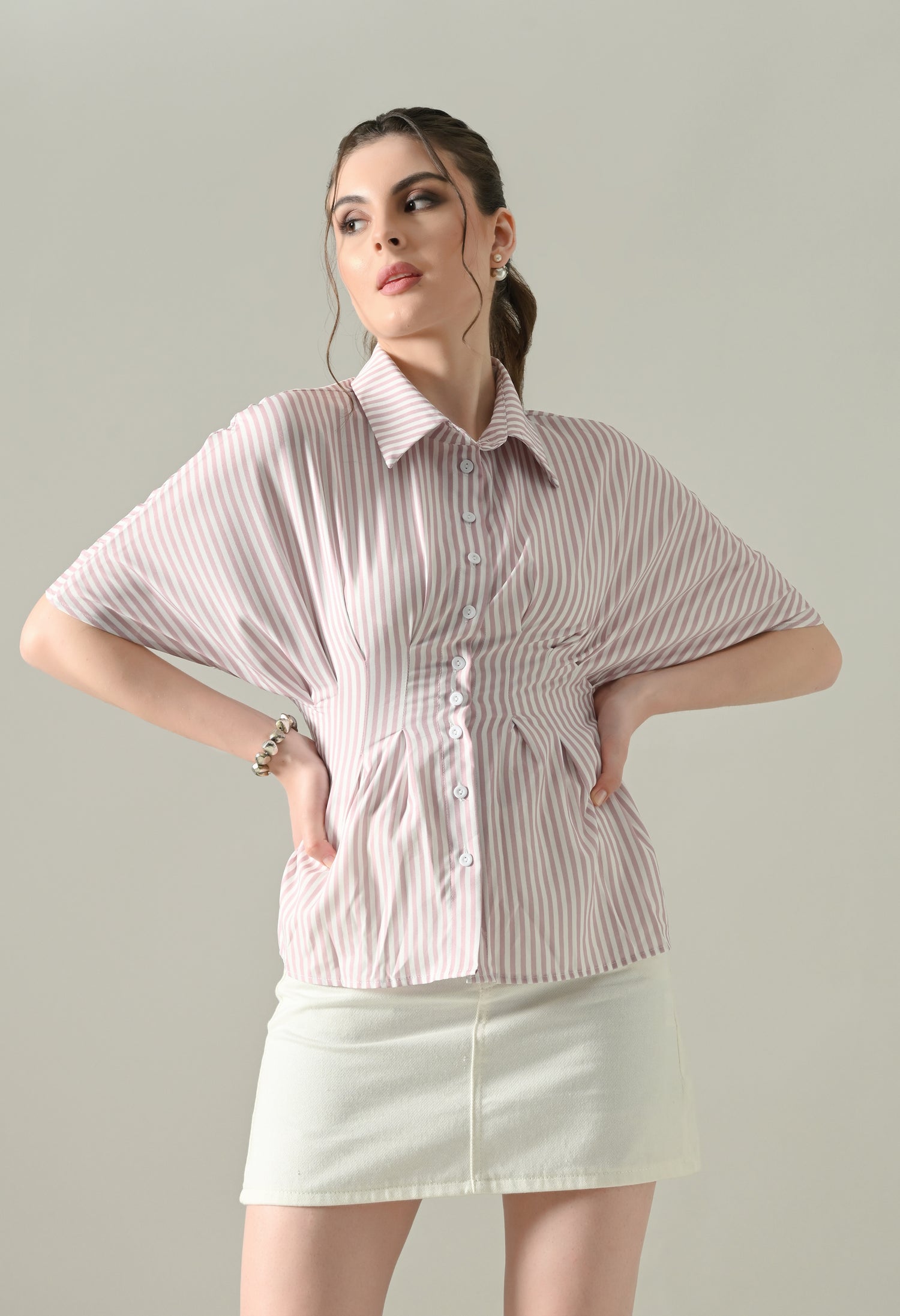 Blush Stripe Cinched Shirt