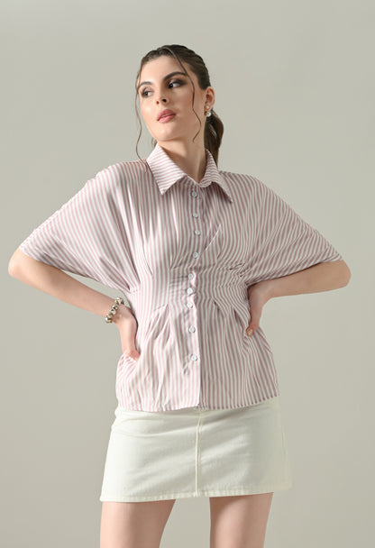 Blush Stripe Cinched Shirt