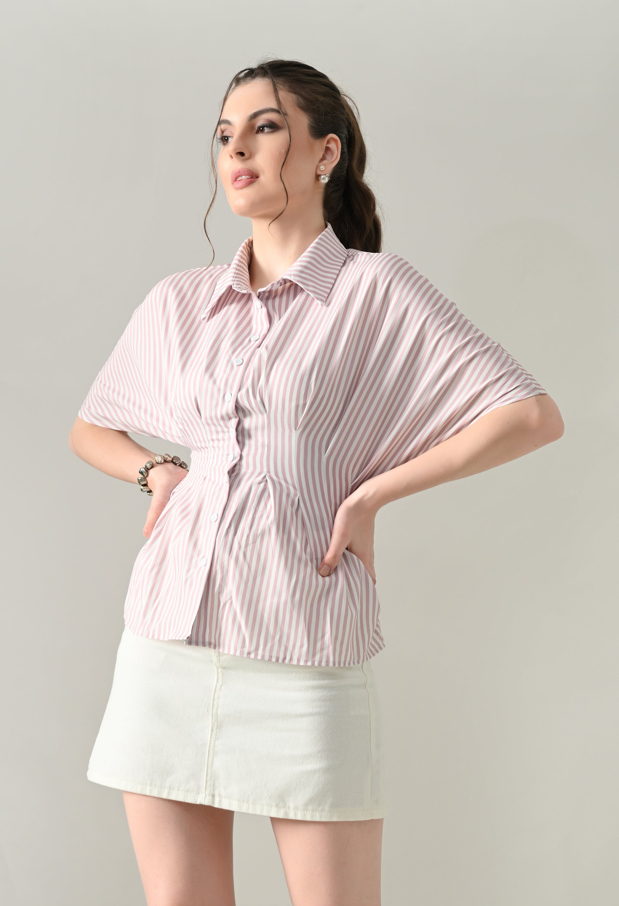 Blush Stripe Cinched Shirt