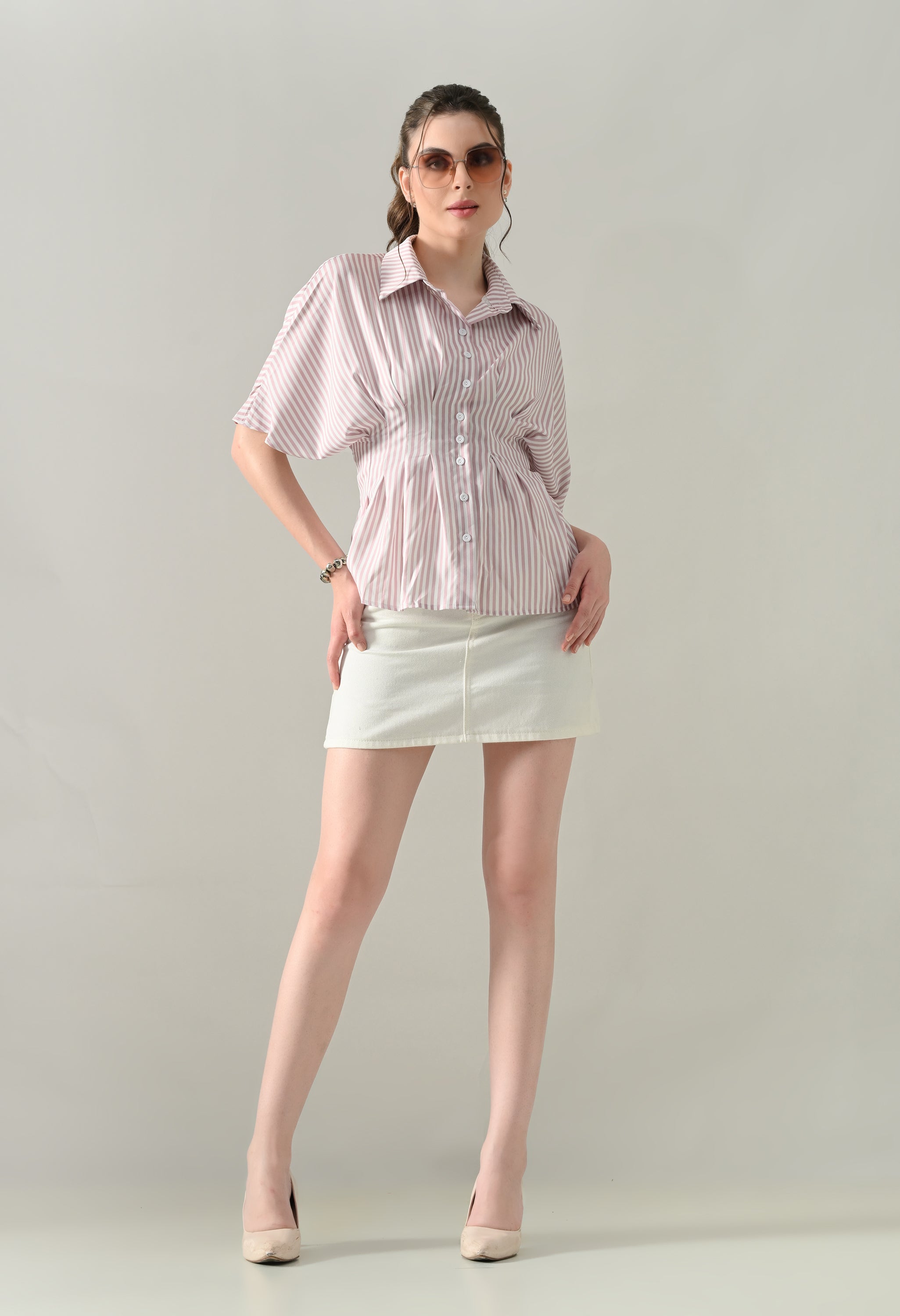 Blush Stripe Cinched Shirt