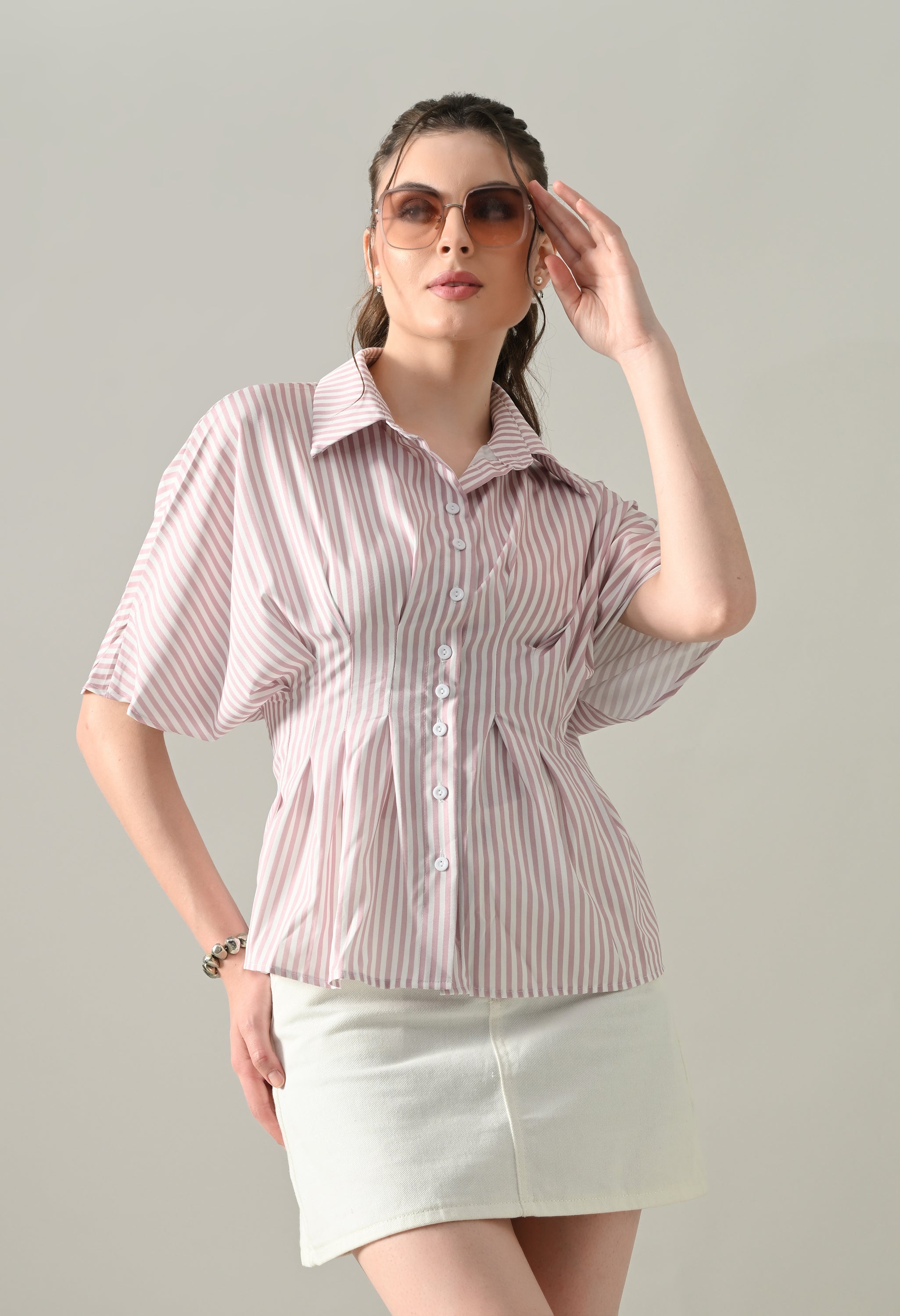 Blush Stripe Cinched Shirt