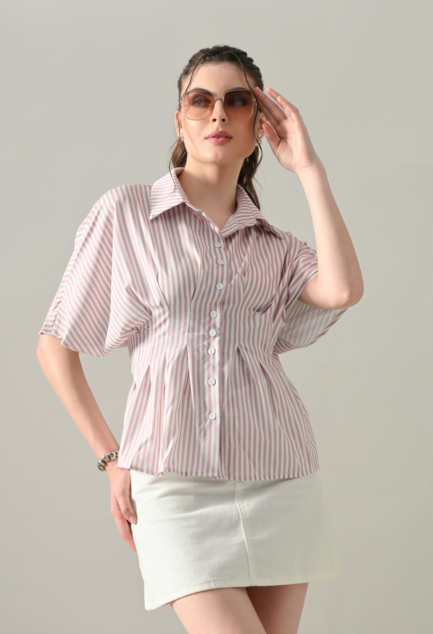 Blush Stripe Cinched Shirt