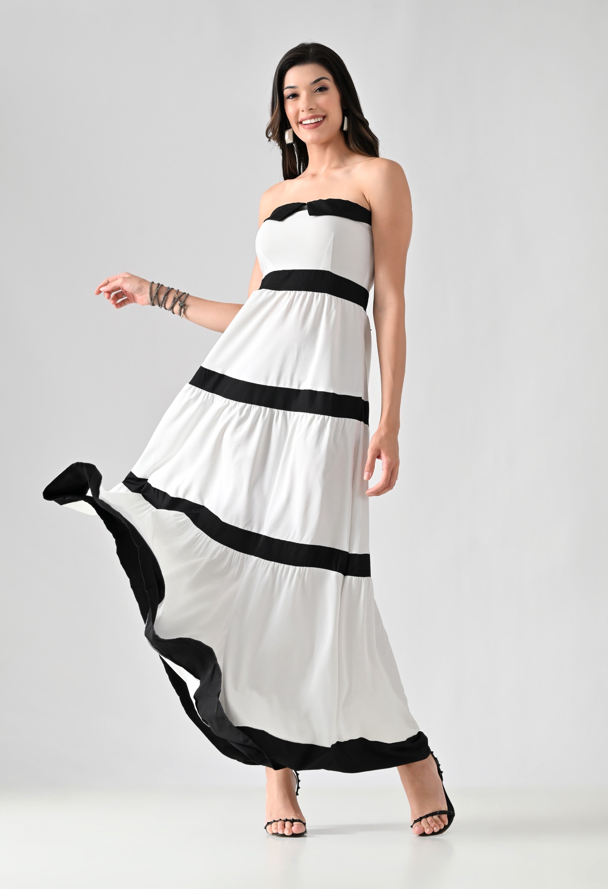 Striped Bowknot Maxi Dress