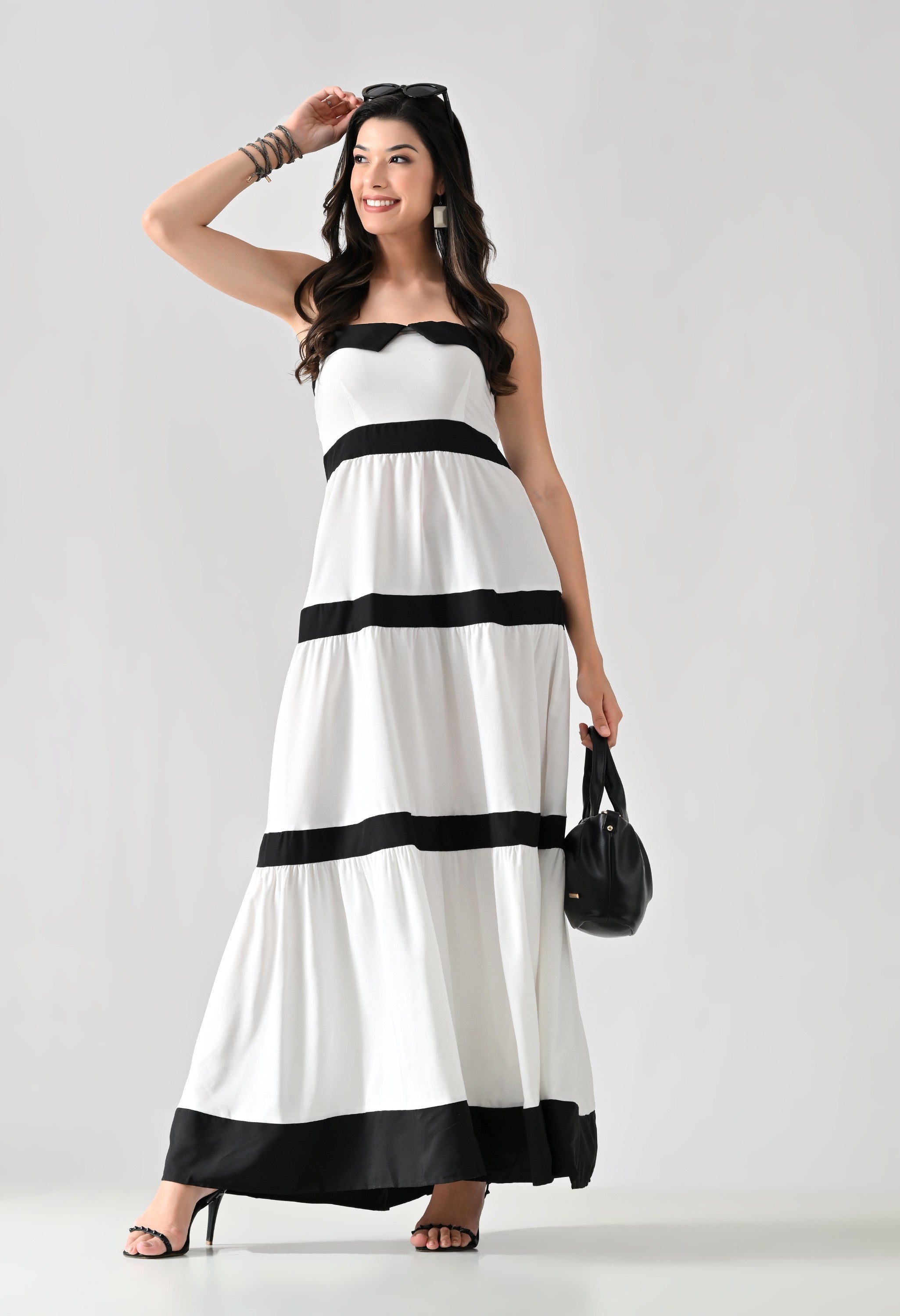 Striped Bowknot Maxi Dress