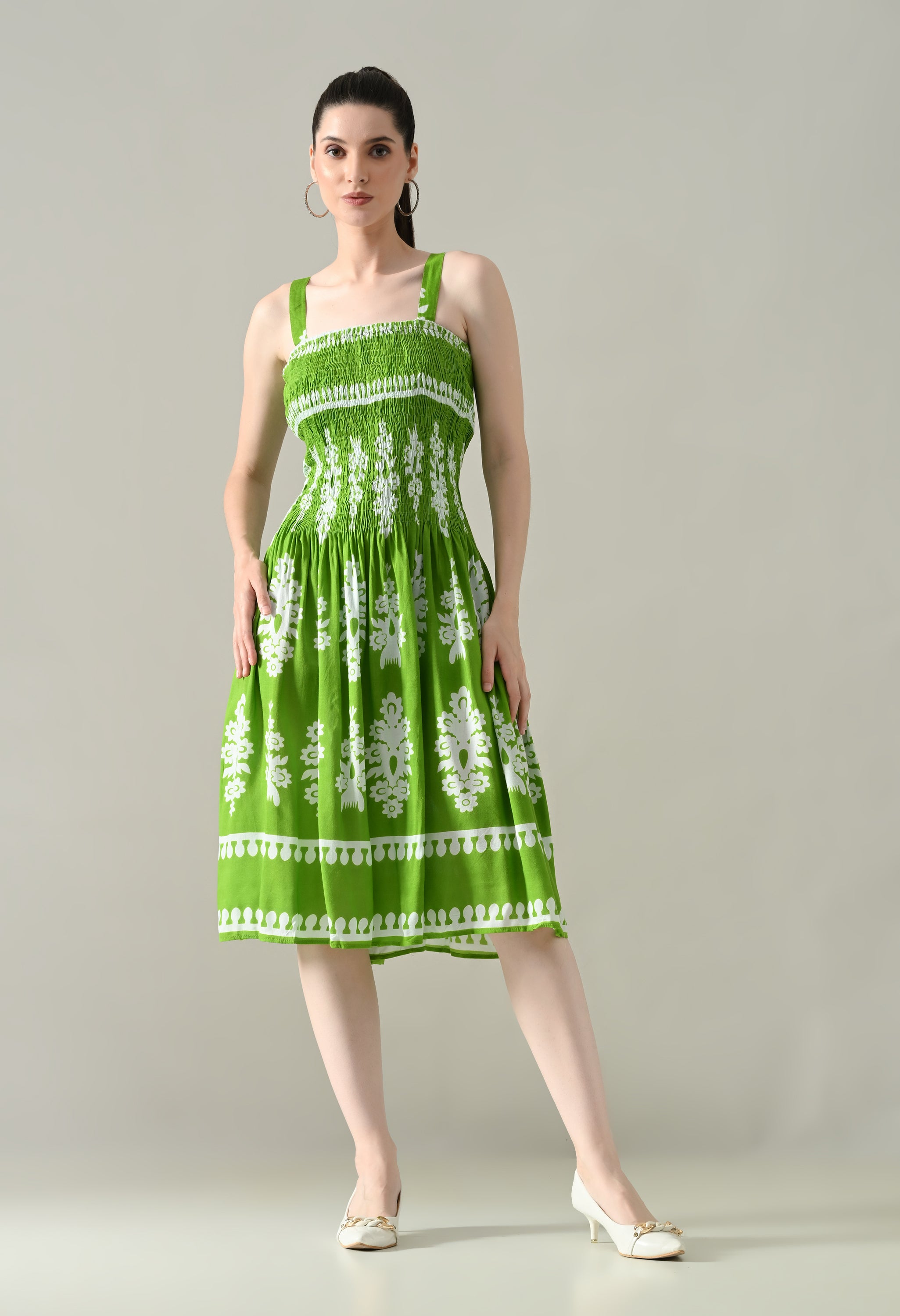 Printed Smocked Midi Dress