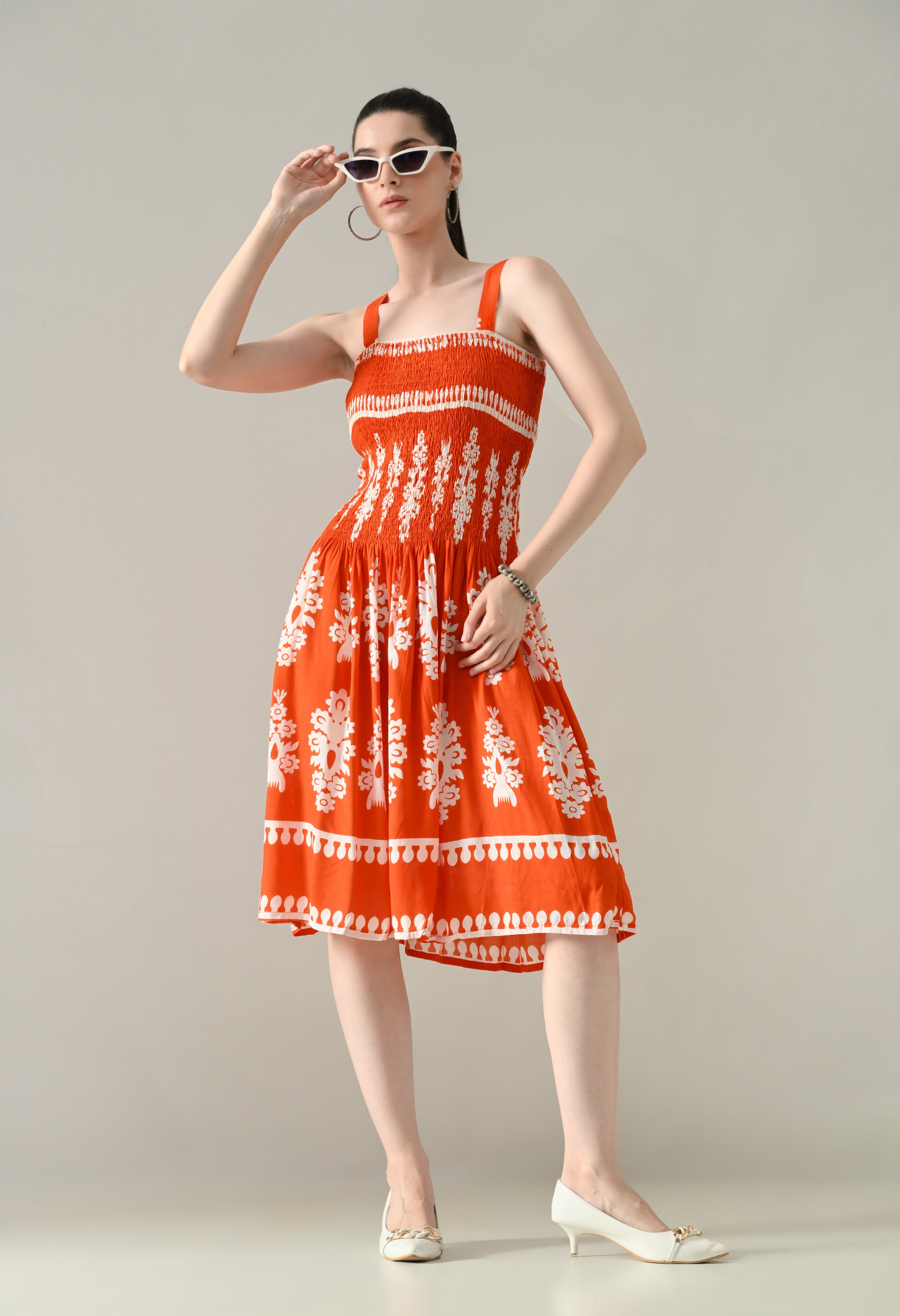 Printed Smocked Midi Dress