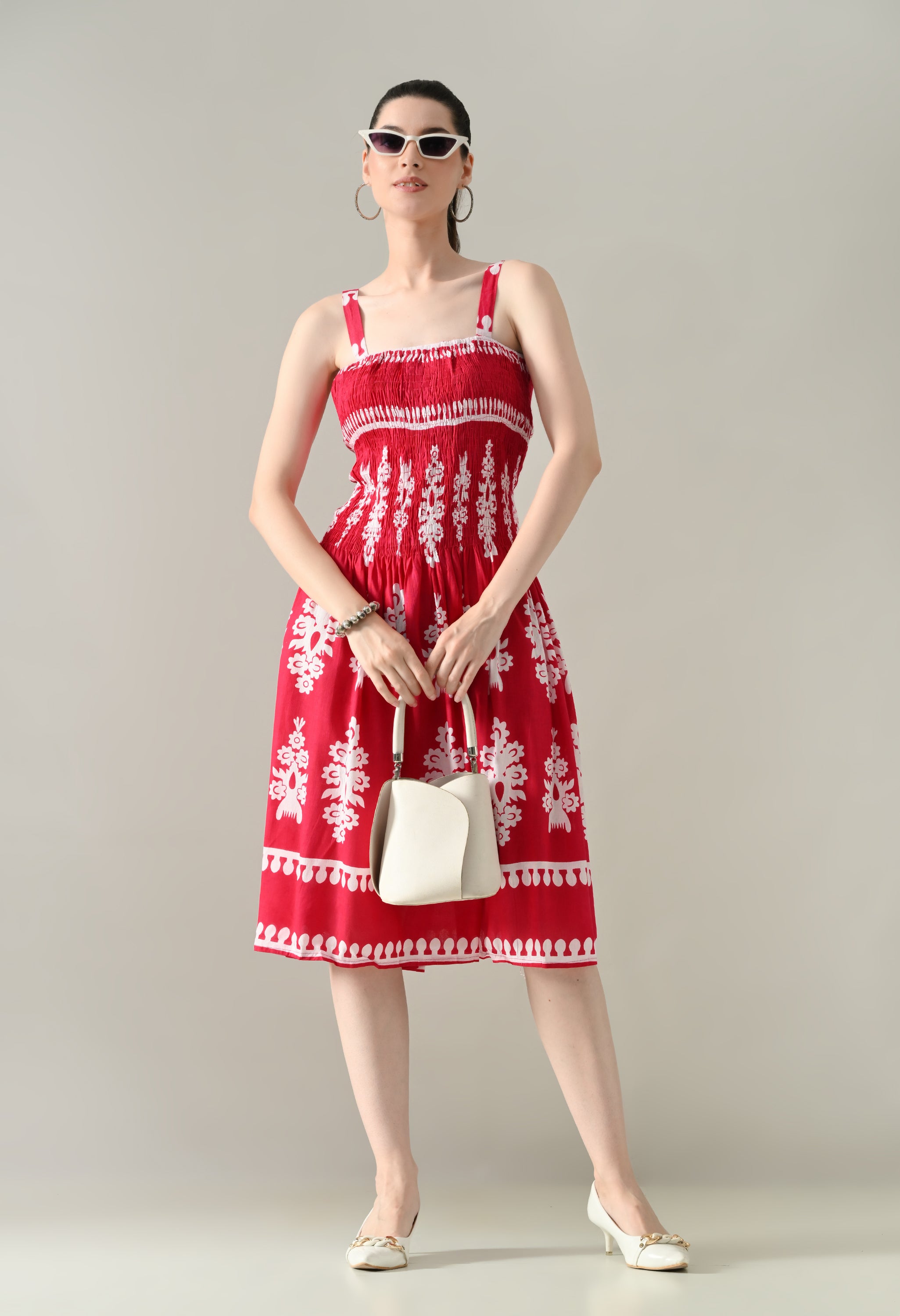 Printed Smocked Midi Dress
