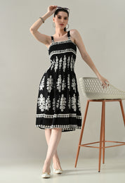 Printed Smocked Midi Dress