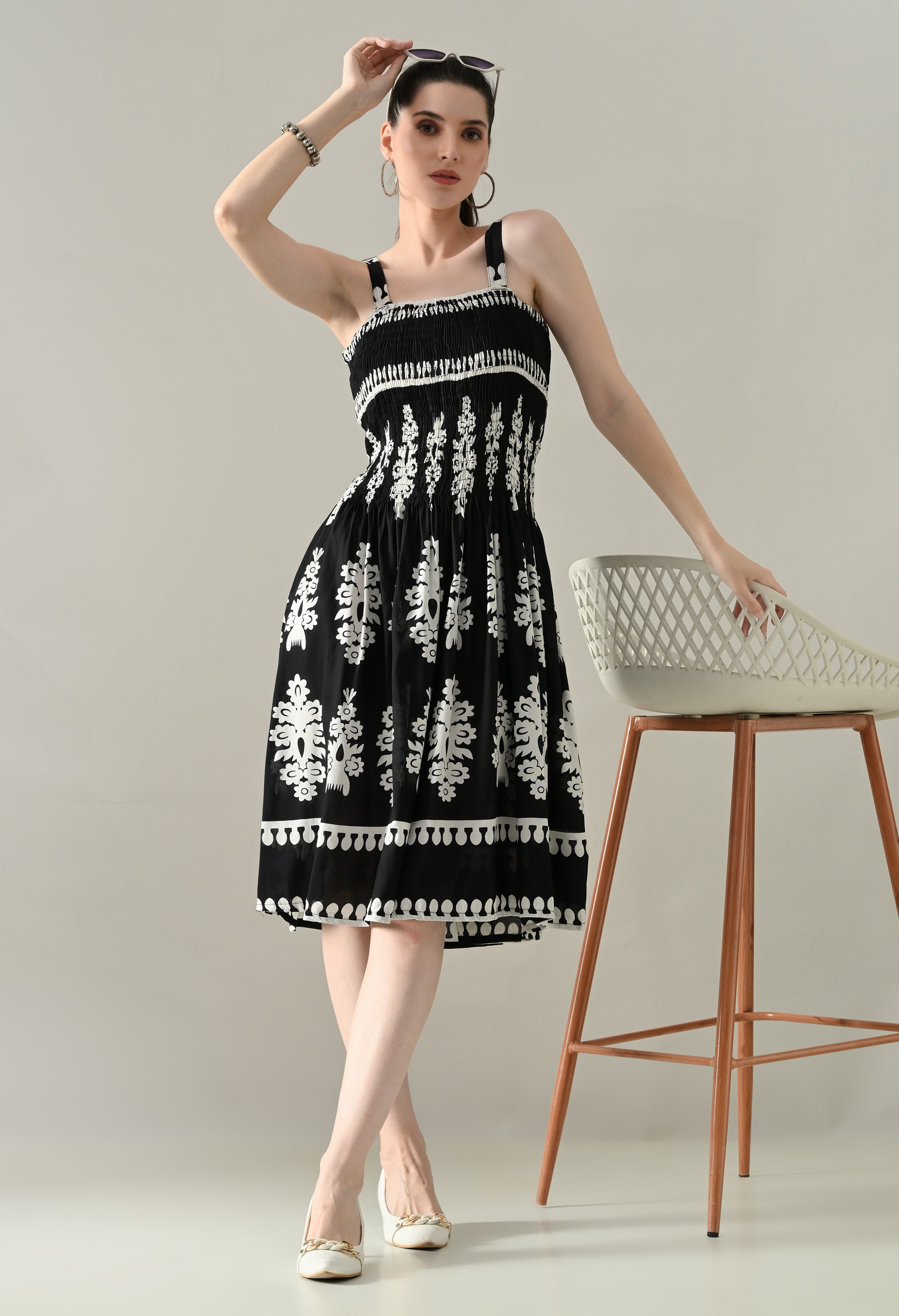 Printed Smocked Midi Dress