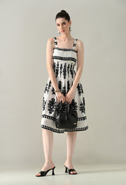 Printed Smocked Midi Dress