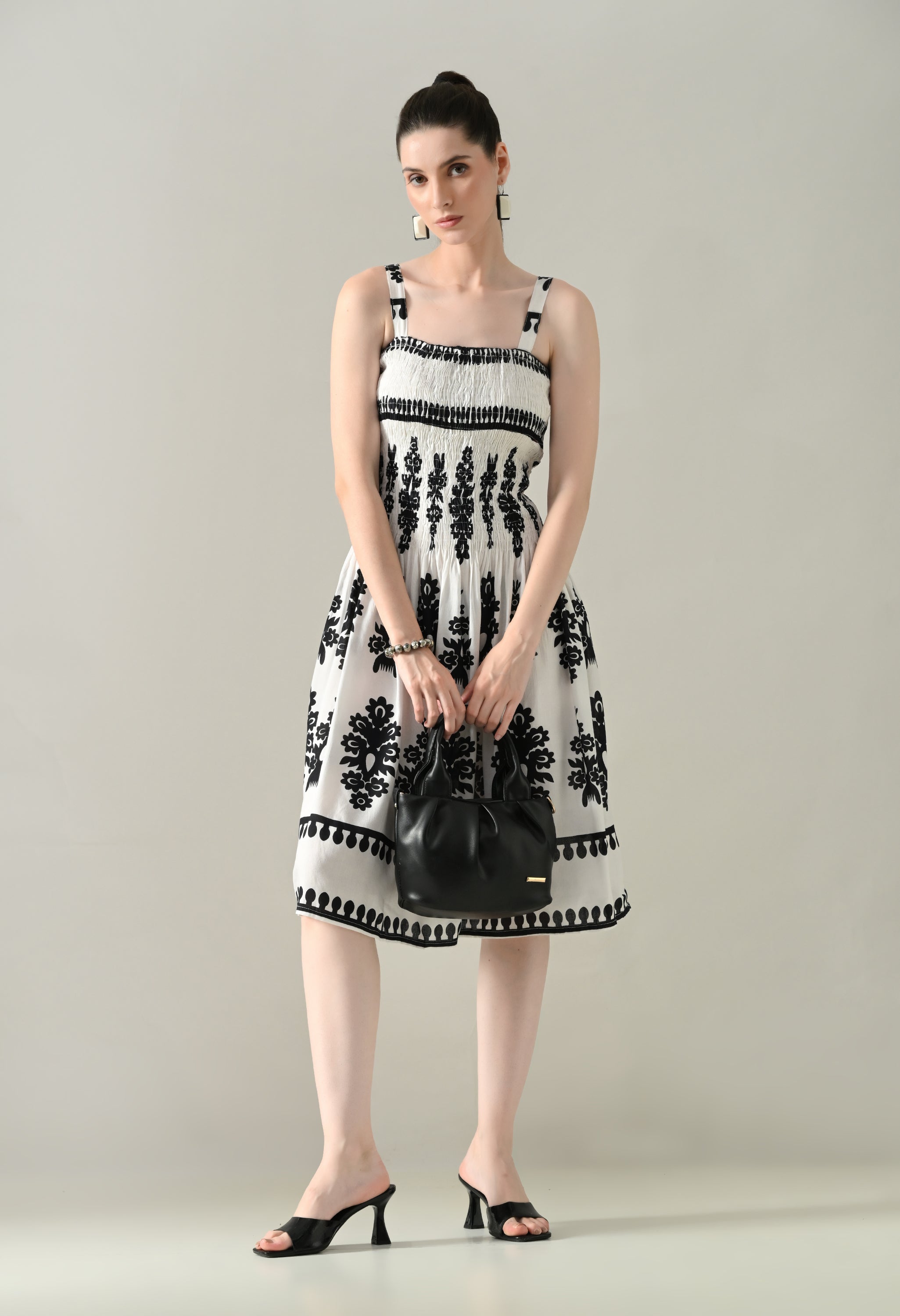Printed Smocked Midi Dress