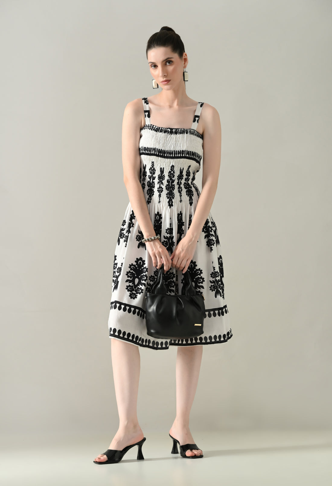 Printed Smocked Midi Dress
