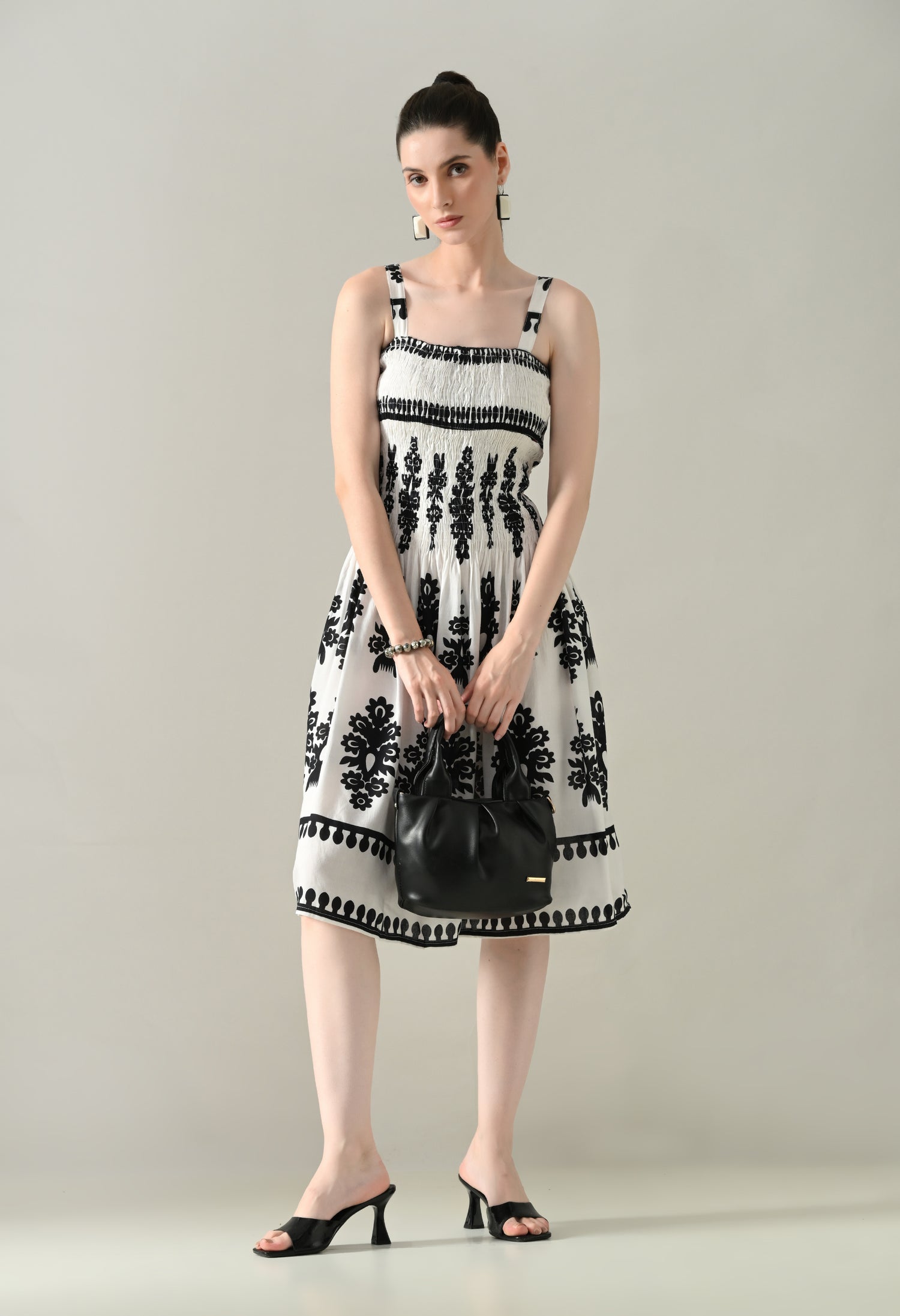 Printed Smocked Midi Dress