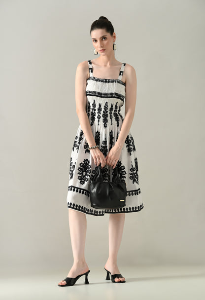 Printed Smocked Midi Dress