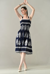 Printed Smocked Midi Dress