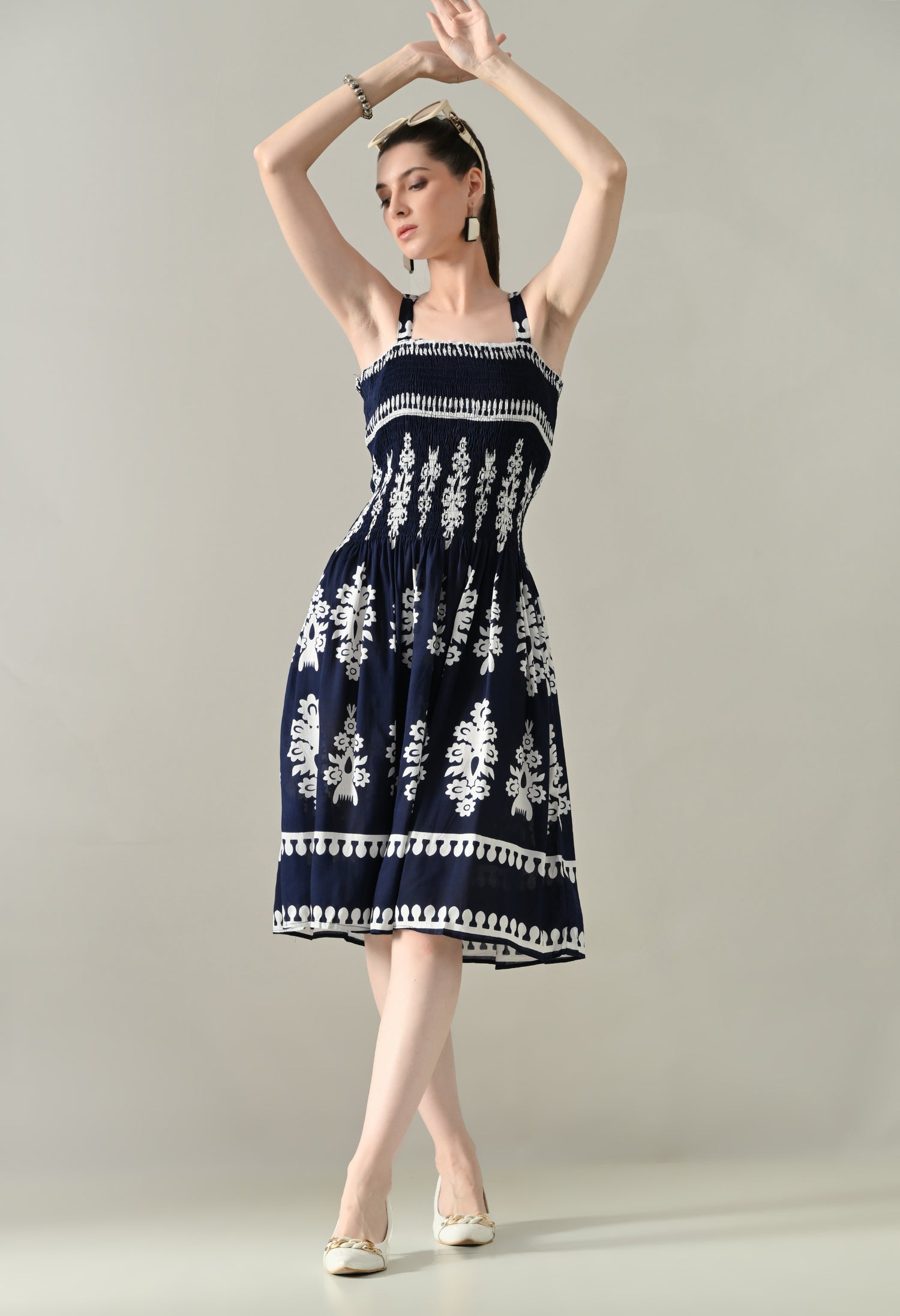 Printed Smocked Midi Dress