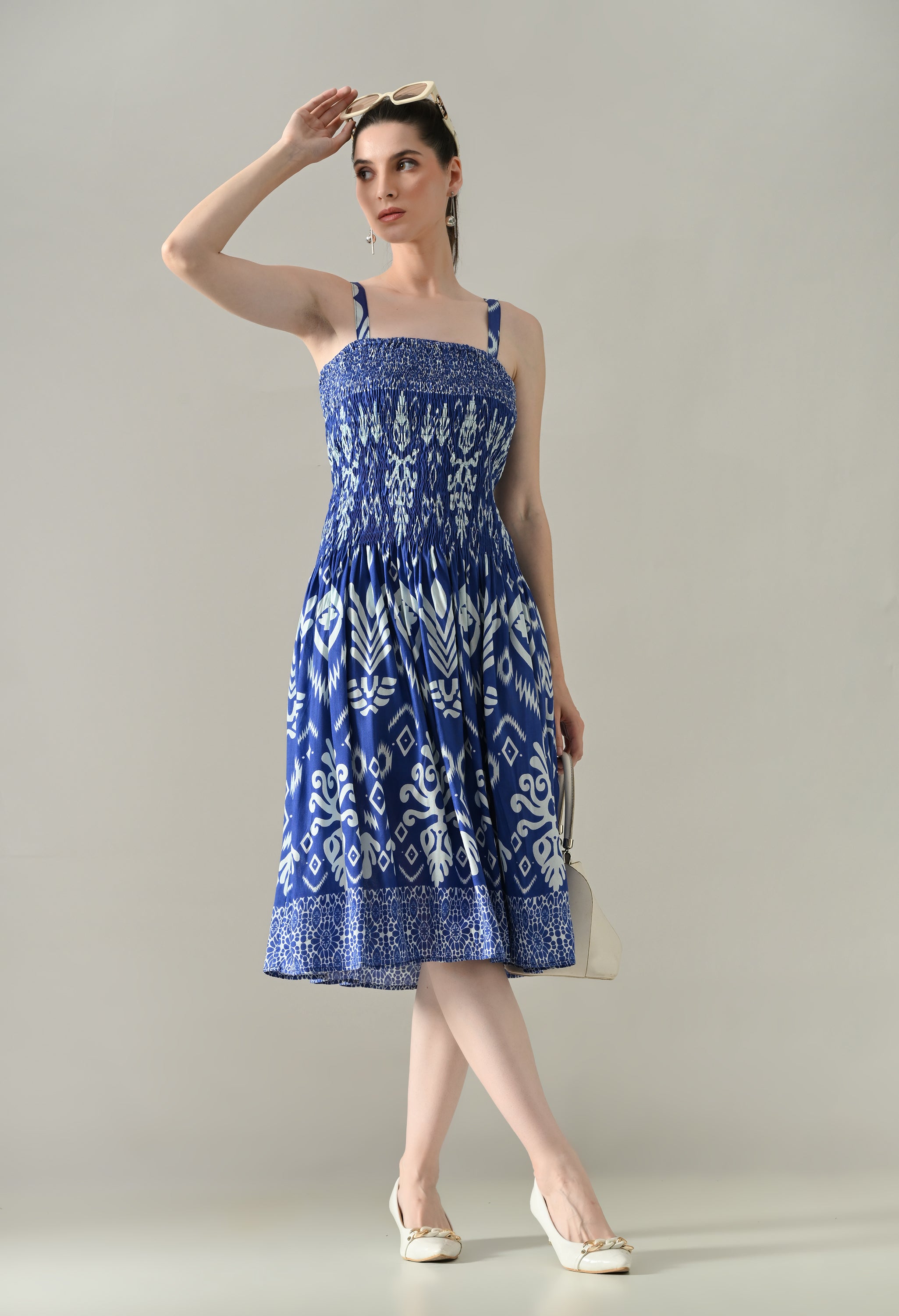 Printed Smocked Midi Dress