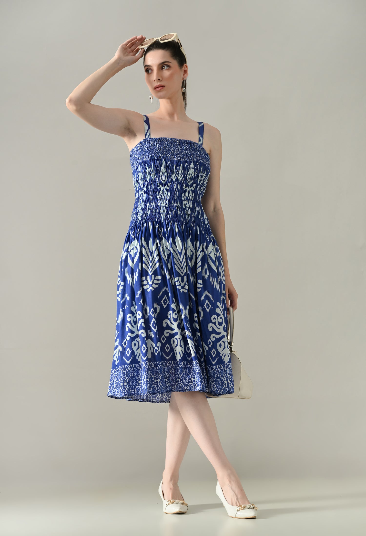 Printed Smocked Midi Dress