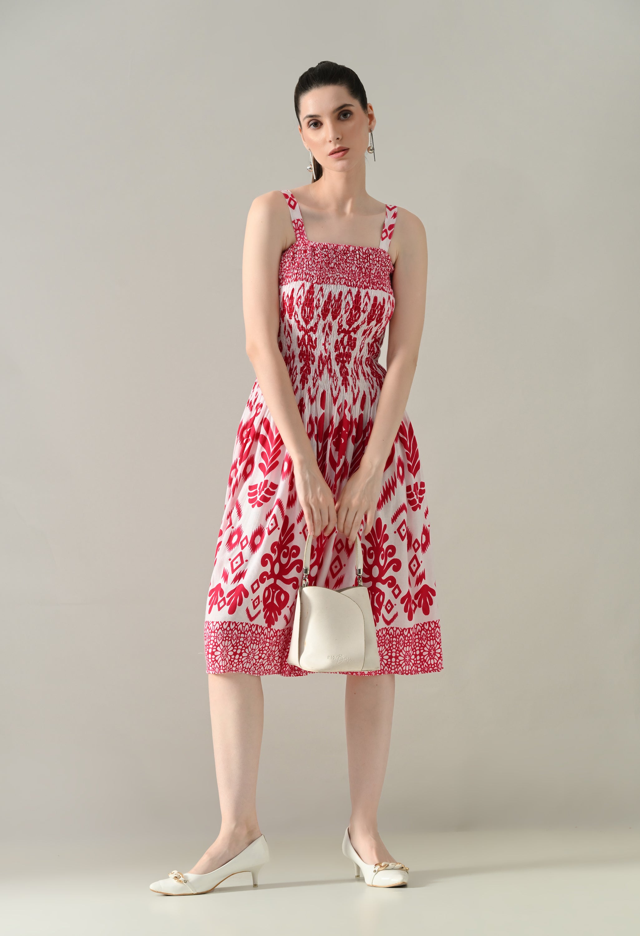 Printed Smocked Midi Dress