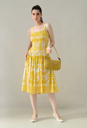Printed Smocked Midi Dress