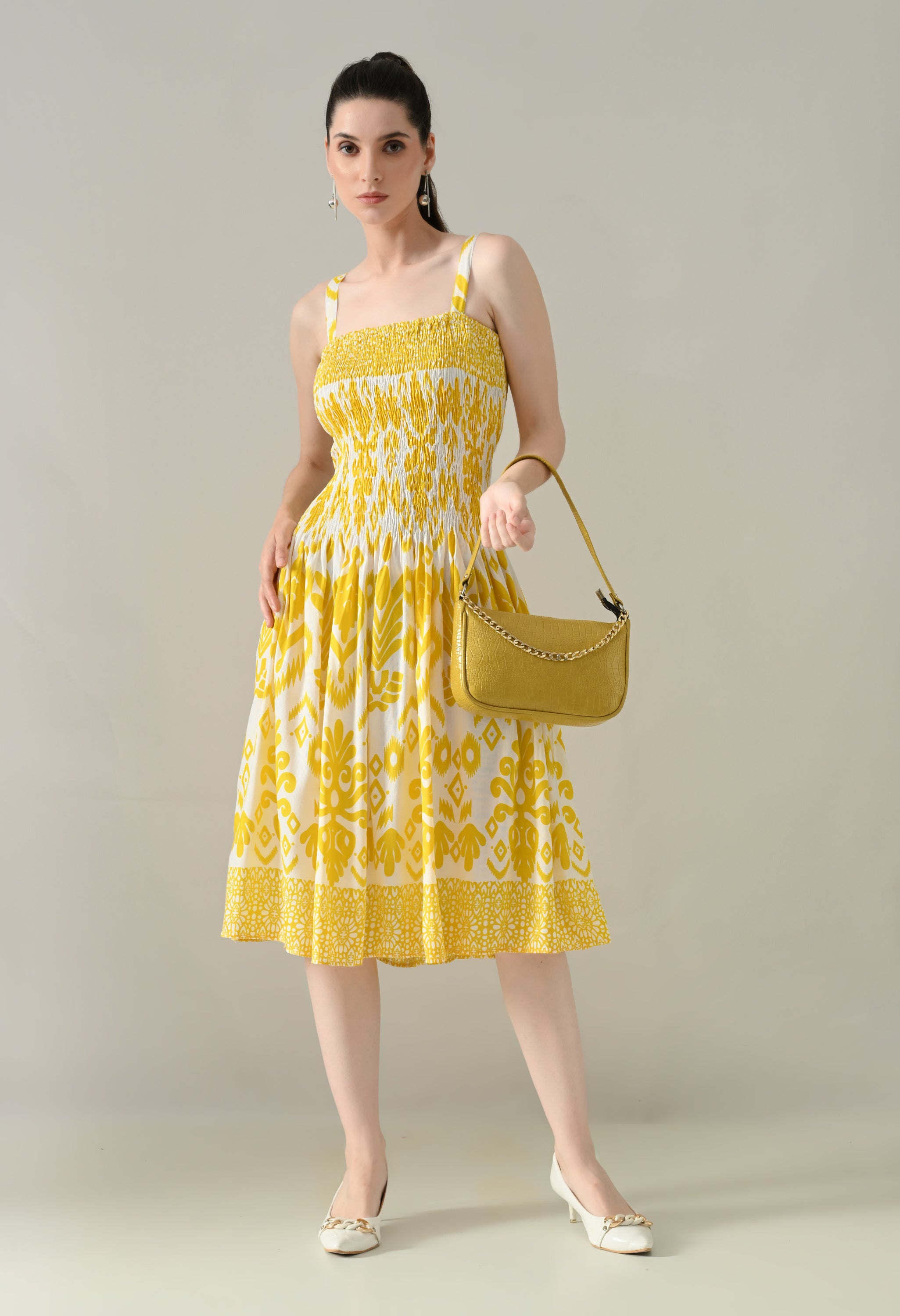 Printed Smocked Midi Dress