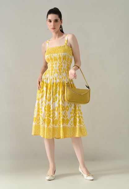 Printed Smocked Midi Dress