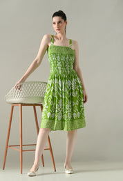 Printed Smocked Midi Dress
