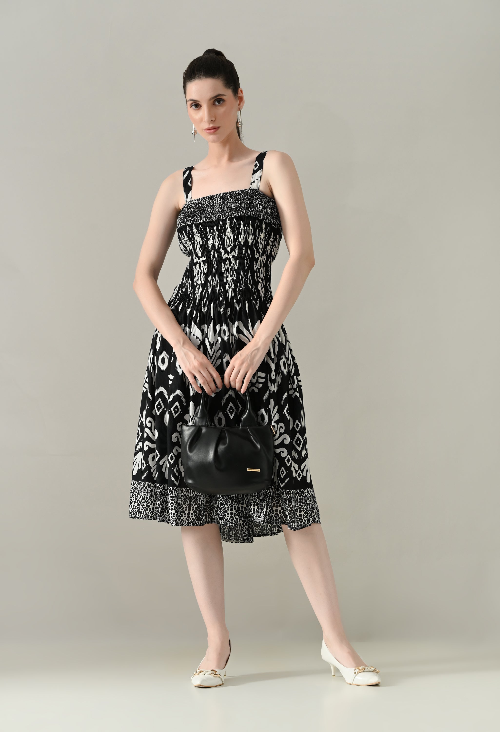 Printed Smocked Midi Dress