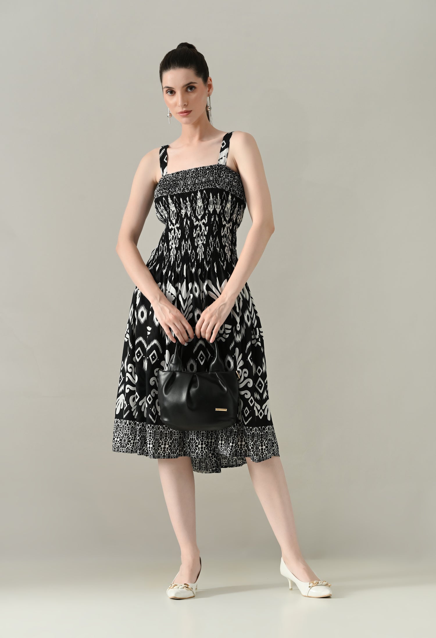 Printed Smocked Midi Dress