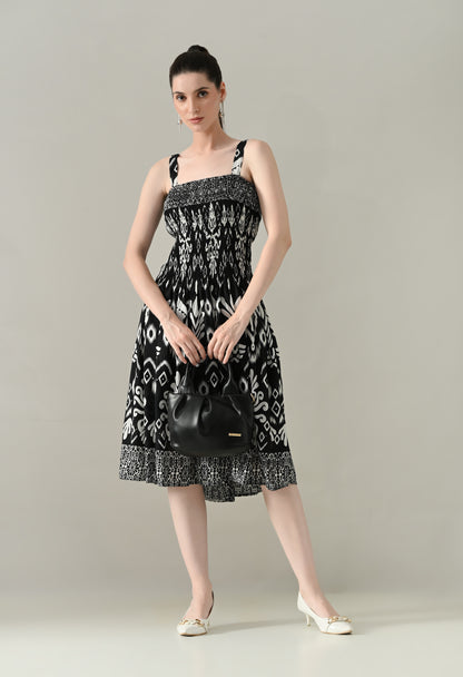 Printed Smocked Midi Dress