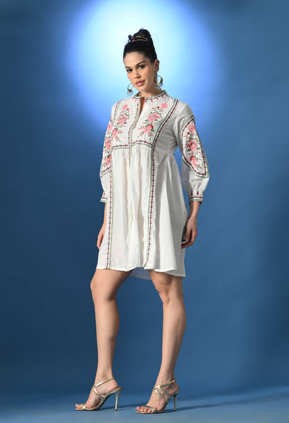 Shellora White Embroidered Dress