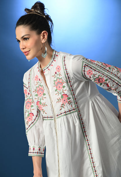 Shellora White Embroidered Dress