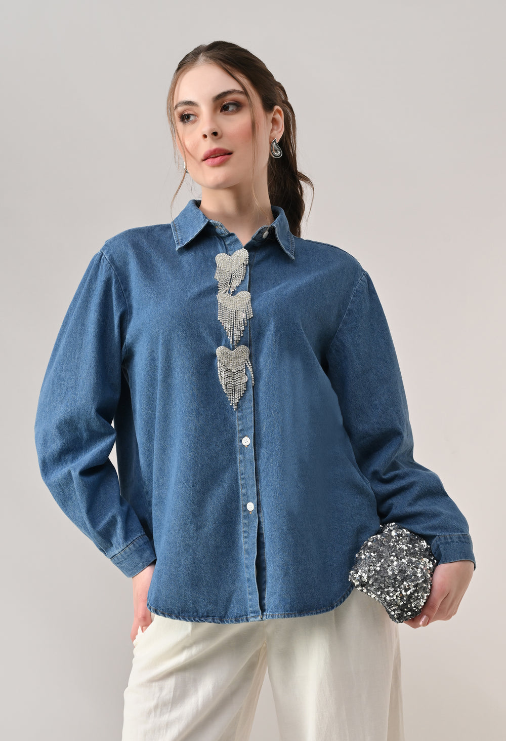 Heart Motif Denim Shirt