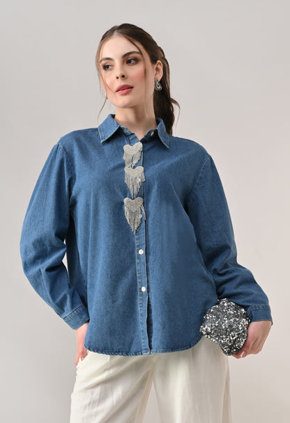 Heart Motif Denim Shirt