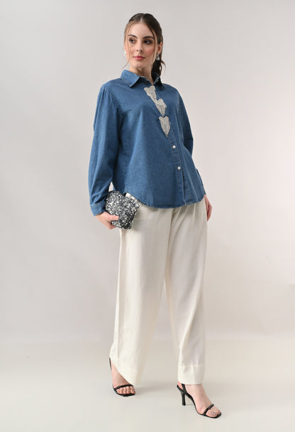 Heart Motif Denim Shirt