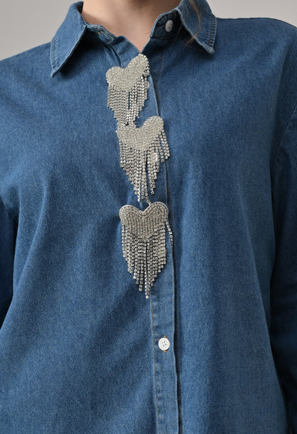 Heart Motif Denim Shirt