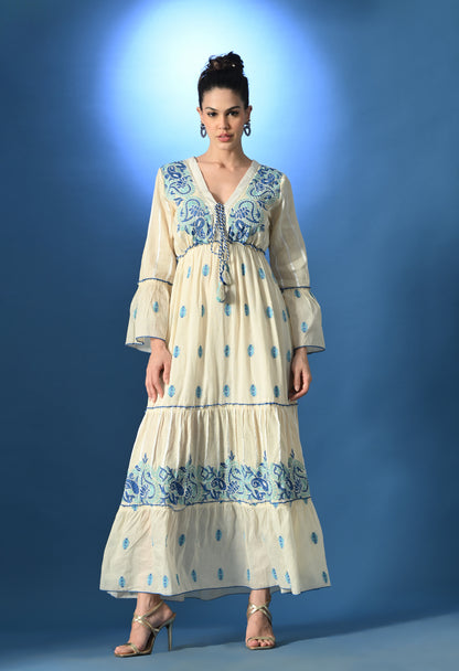 Aurora Jacquard Blue Maxi Dress