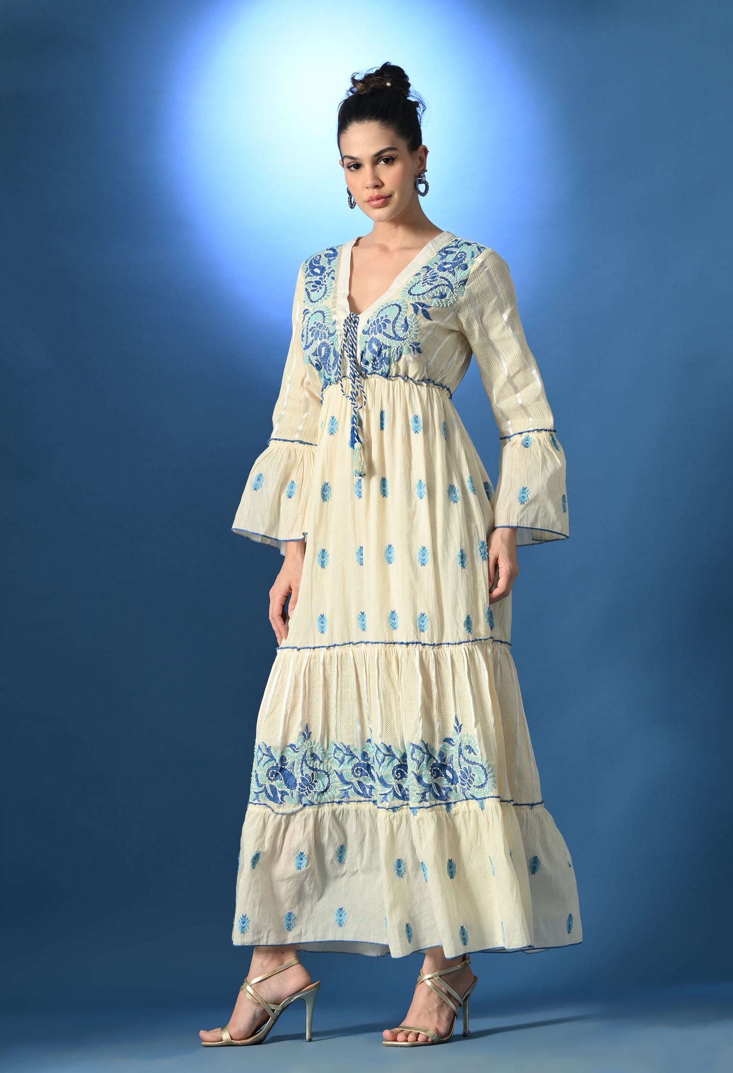 Aurora Jacquard Blue Maxi Dress