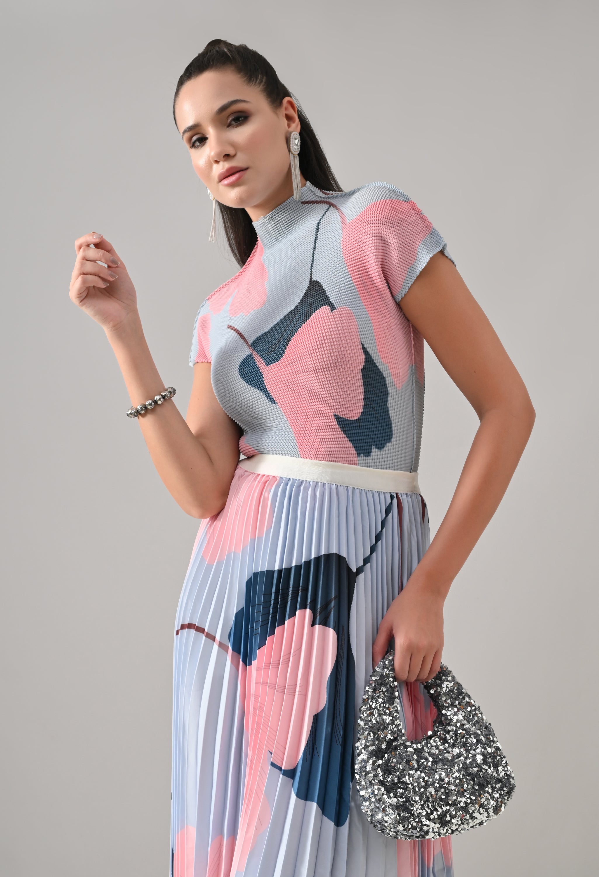 Blue Pleated Co-ord Set