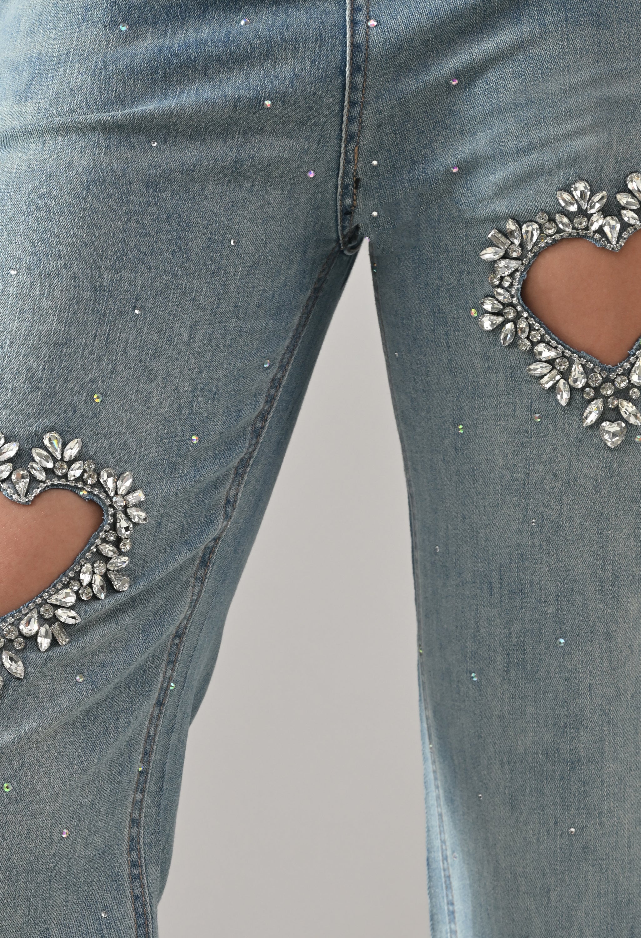 Crystal Heart Cut-Out Denim