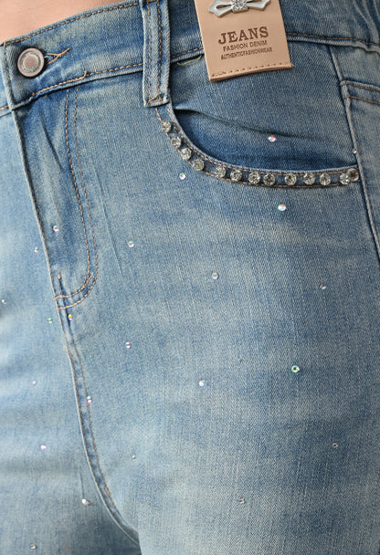 Crystal Heart Cut-Out Denim