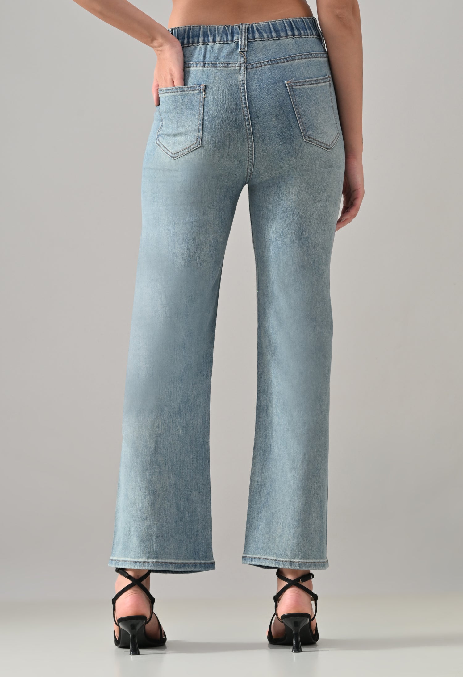 Crystal Heart Cut-Out Denim