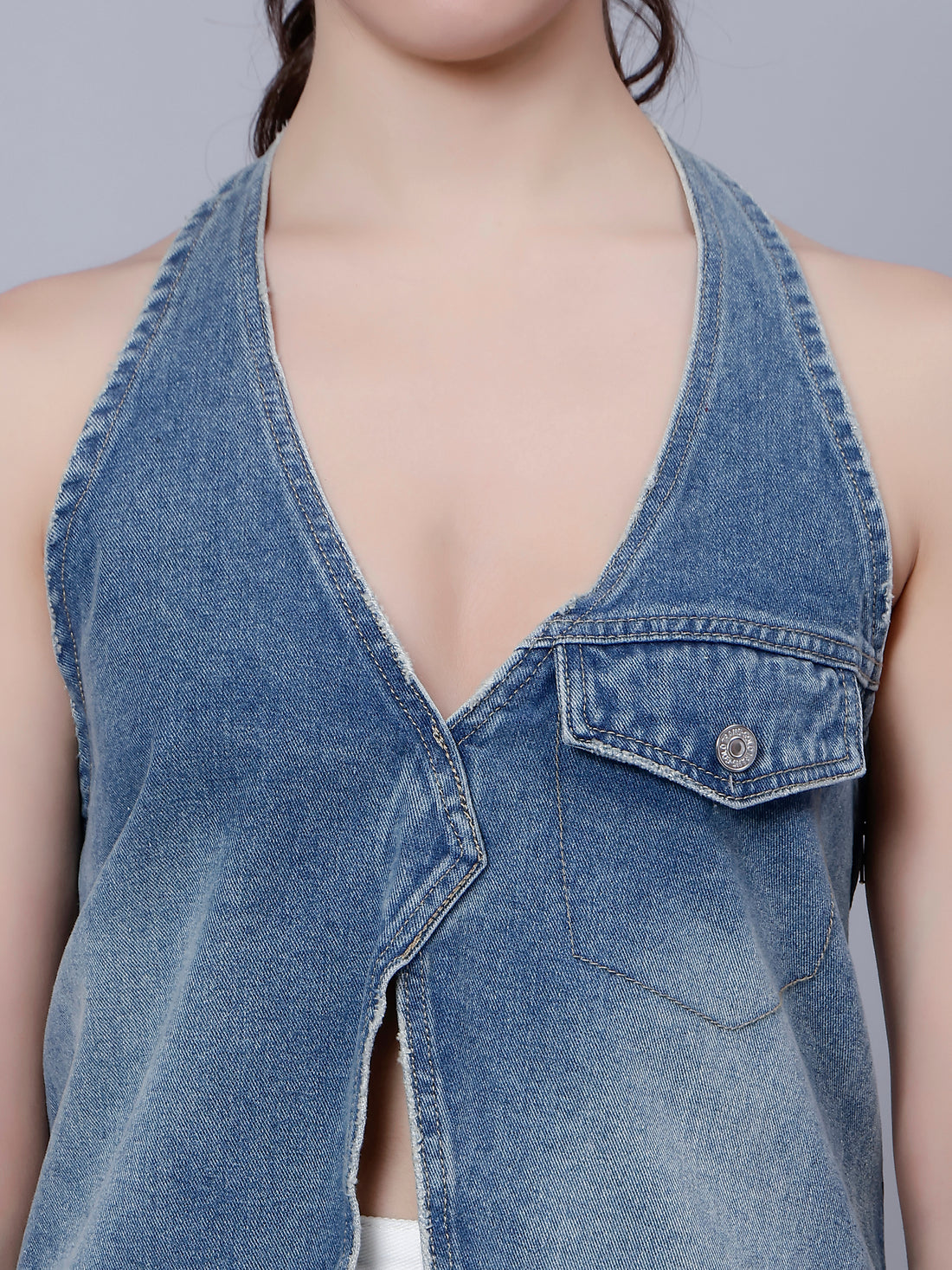 V-Neck Backless Halter Top