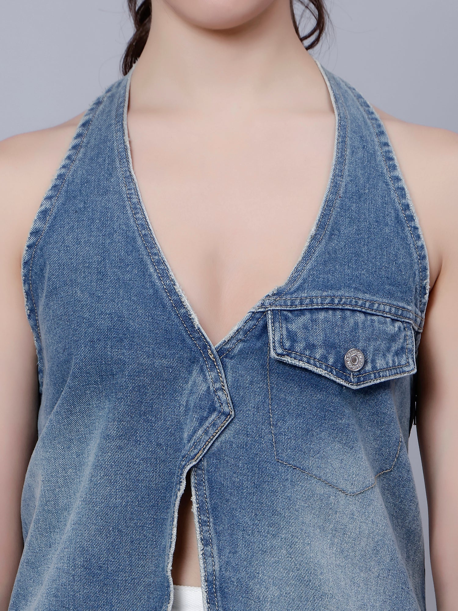 V-Neck Backless Halter Top