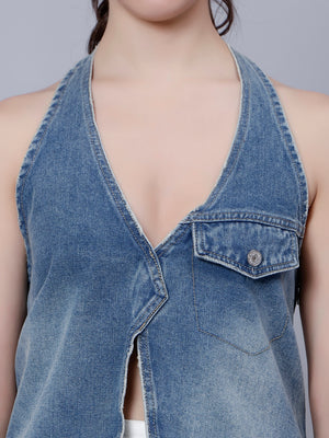 V-Neck Backless Halter Top