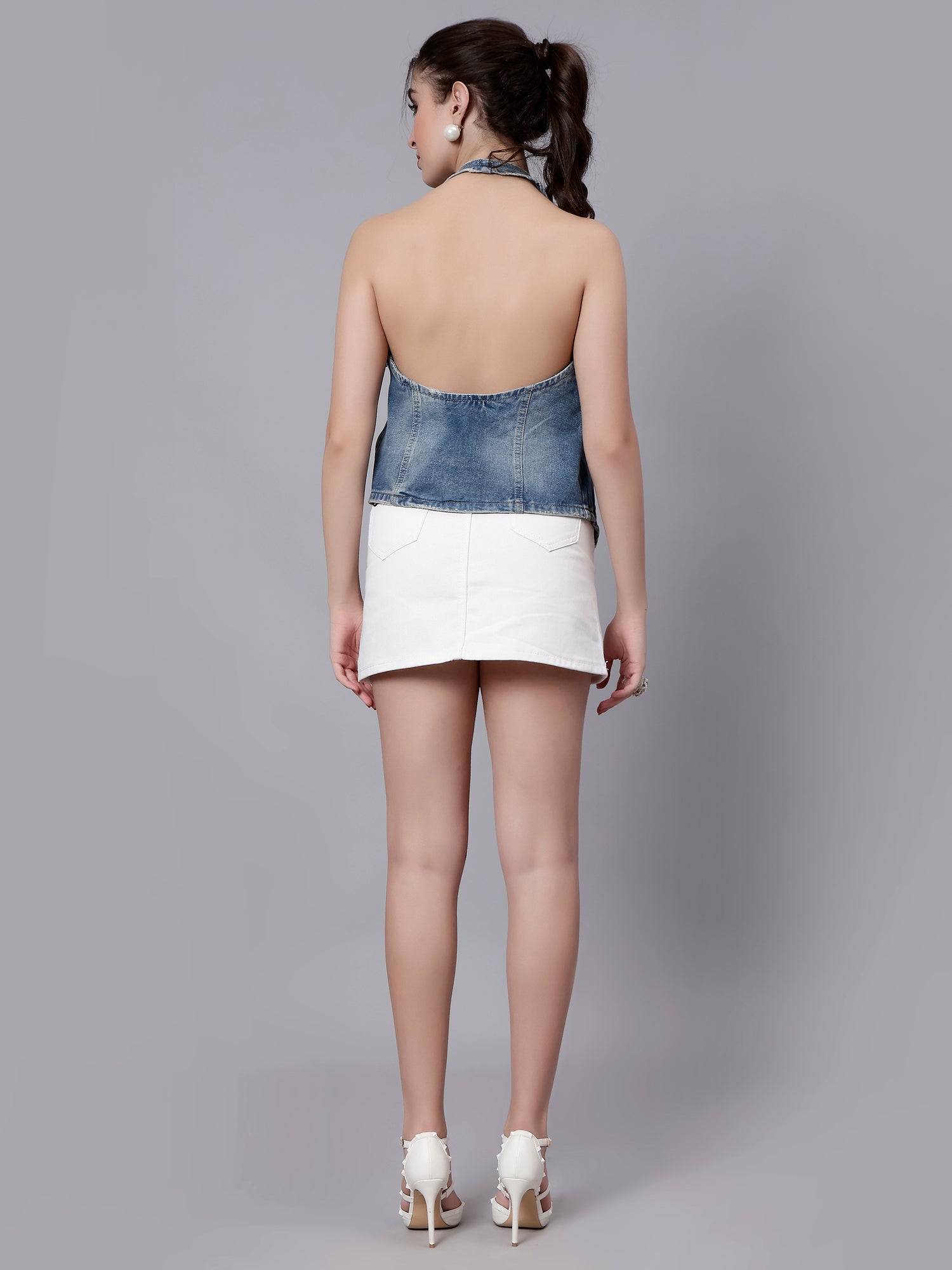 V-Neck Backless Halter Top