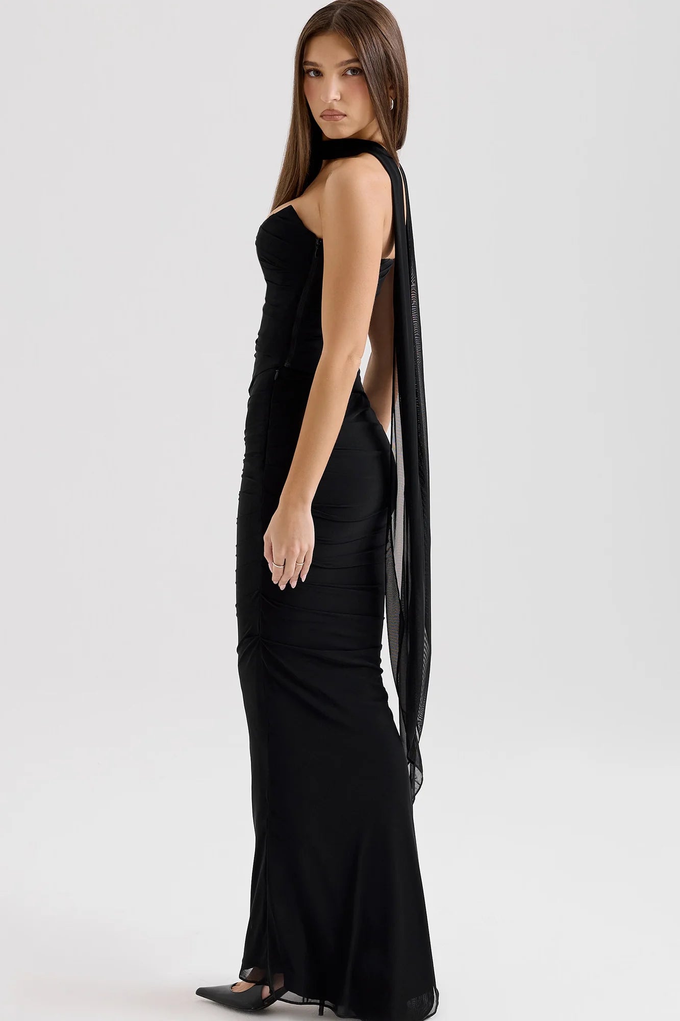 Draped Mesh Corset With Skirt Set