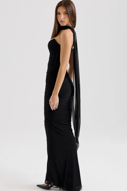 Draped Mesh Corset With Skirt Set