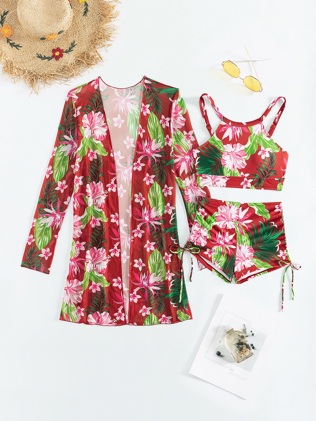 Floral Printed Three Piece Swimwear