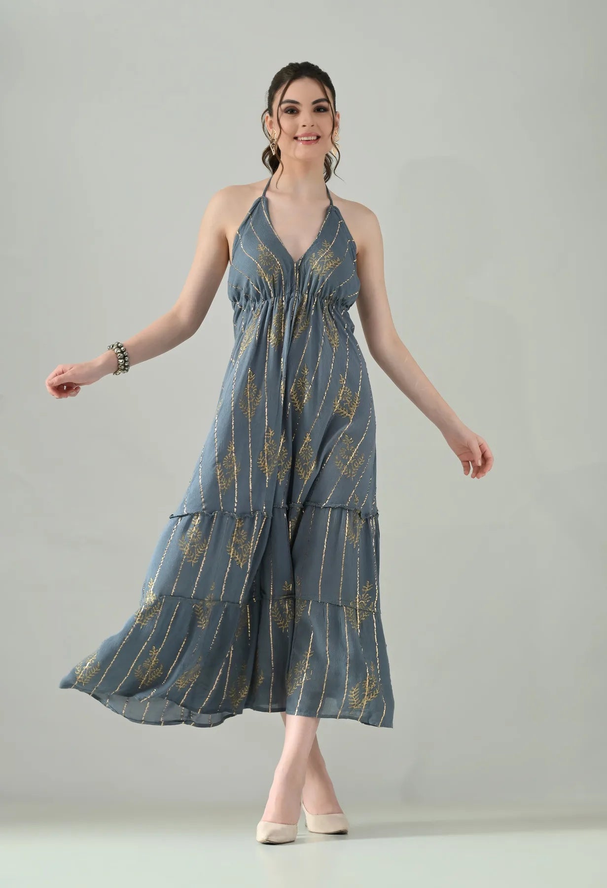 Aurora Foil Print Lurex Dress